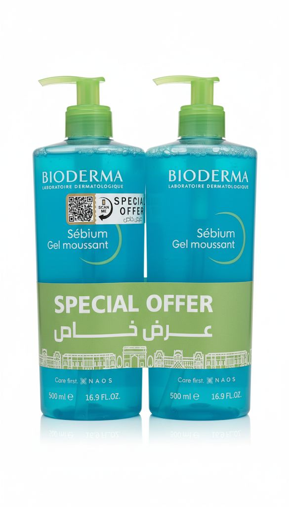 Bioderma Sebium Gel Moussant Special Offer 1+1 - 500x500ml | بايوديرما عرض خاص غسول للبشرة الدهنية 1+1 - 500 x 500 مل