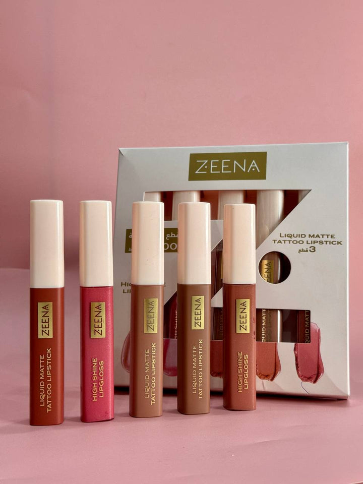 ZEENA Liquid Matte Tatto Lipstick Zeena Day Offer | زينة مجموعة أحمر شفاه و جلوس للشفاه