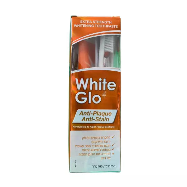 White Glo Anti-Plaque Anti-Stain Toothpaste - 150g/100ml | وايت جلو معجون أسنان مضاد للبلاك والبقع - 150 جم/100 مل