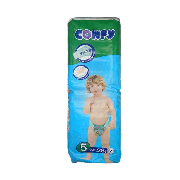 Confy 5 Junior 11_ kg 26 Pcs| كونفي حفاضات اطفال  مقاس 5  -11غرام