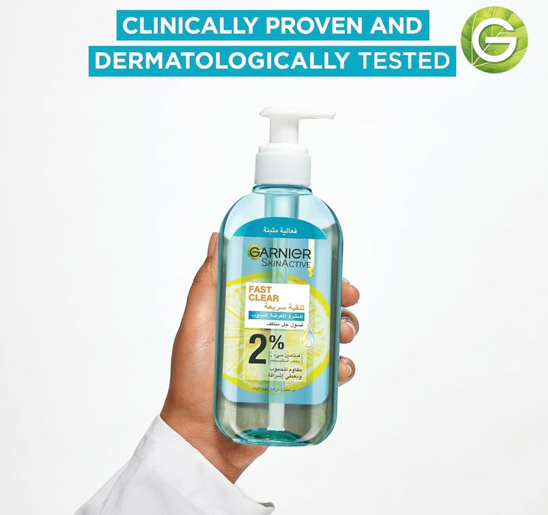 Garnier Skin active Fast Clear Gel Wash - 200ml | غارنيه غسول فيتامين سي و سالسيليك اسيد - 200 مل