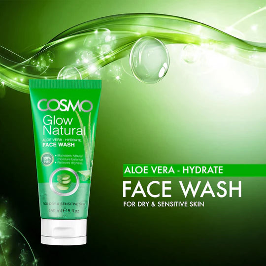COSMO Glow Natural Aloe Vera - Hydrate Face Wash - 150ml | كوزمو غسول مرطب للوجه بالألوفيرا - 150 مل