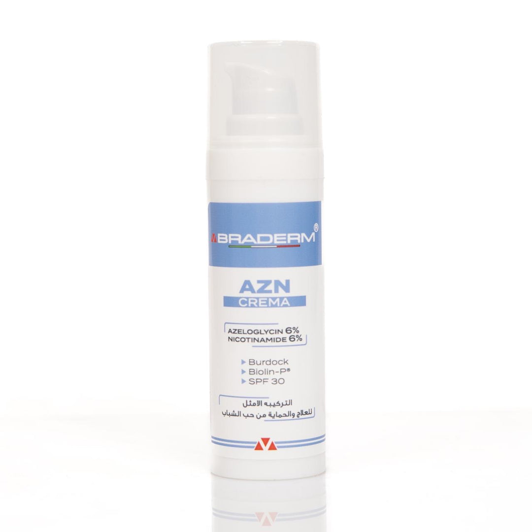 BRADERM Azn Crema Azeloglycin 6% Nicotinamide 6% - 30ml | براديرم كريم لعلاج حب الشباب الازيلوغلايسين والنيكوتيناميد - 30 مل