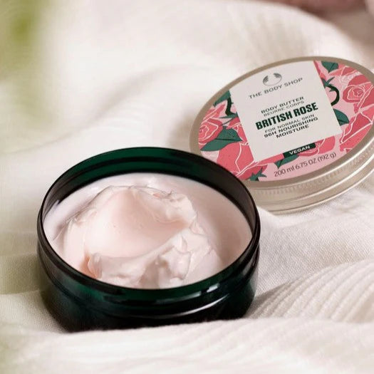 The Body Shop body butter British Rose For Normal Skin - 50ml | ذا بودي شوب زبدة الجسم برائحة الورد - 50 مل