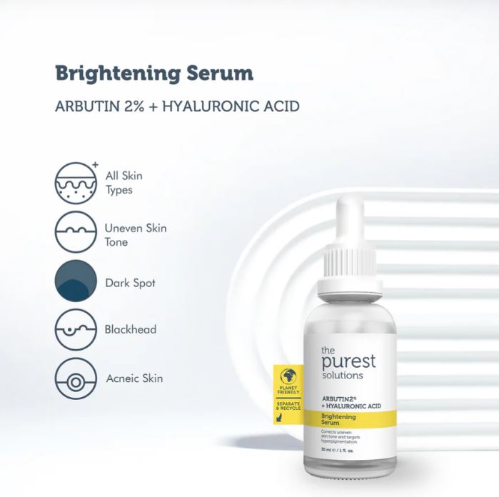 The Purest Solutions Arbutin 2% + Hyaluronic Acid Brightening Serum - 30ml | ذا بيورست سيروم التفتيح ألفا أربوتين 2% مع هيالورونيك اسيد - 30 مل