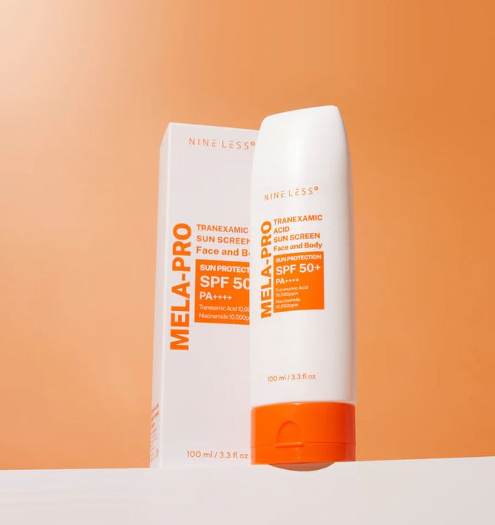 NINE LESS Mela-Pro Tranexamic Acid Sunscreen  Spf 50 - Pa ++++ -100ml | ناين ليس كريم واقي شمسي spf50 - 100 مل