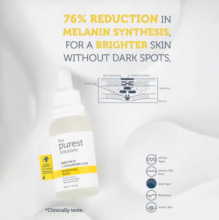 The Purest Solutions Arbutin 2% + Hyaluronic Acid Brightening Serum - 30ml | ذا بيورست سيروم التفتيح ألفا أربوتين 2% مع هيالورونيك اسيد - 30 مل