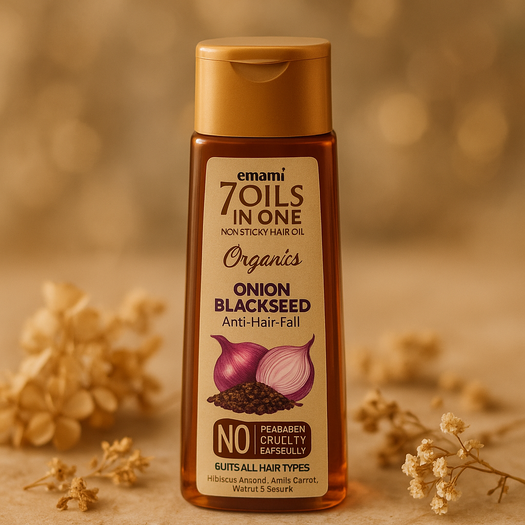 Emami 7 Oils In One Organics Onion Blackseed Hair Oil - 200ml  | امامي7 زيوت في زيت واحد من زيت الشعر بالبذور السوداء والبصل العضوي - 200 مل