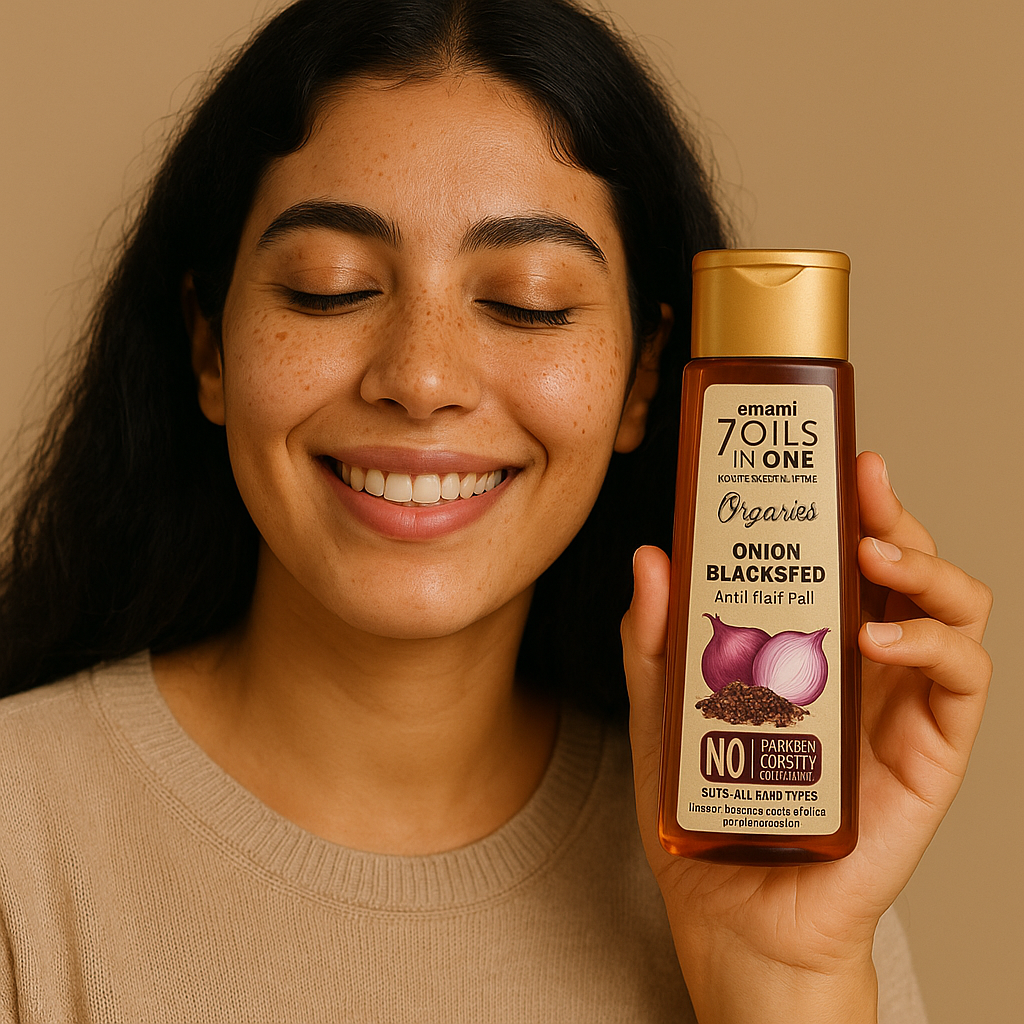 Emami 7 Oils In One Organics Onion Blackseed Hair Oil - 200ml  | امامي7 زيوت في زيت واحد من زيت الشعر بالبذور السوداء والبصل العضوي - 200 مل
