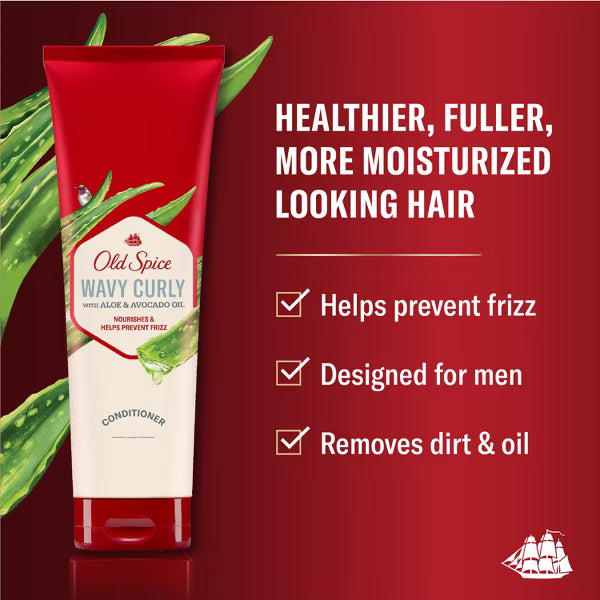 Old Spice Wavy Curly Hair Conditioner with Aloe and Avocado Oil - 237ml | اولد سبايس بلسم للشعر المجعد بالألوفيرا وزيت الأفوكادو للرجال - 237 مل