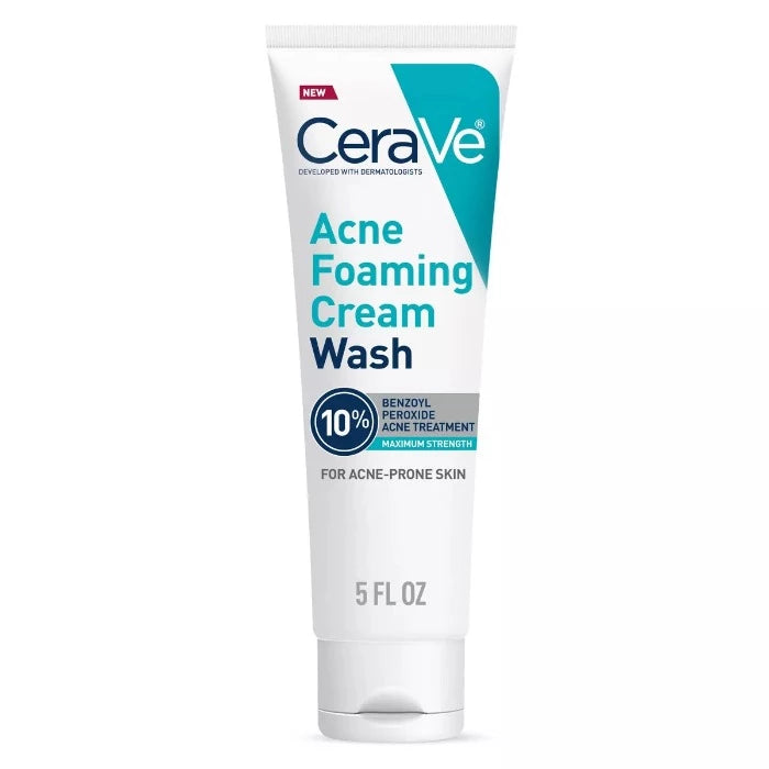 Cerave Acne Foaming Cream Wash Cleanser 10% Benzoyl Peroxide - 150ml | سيرافي غسول كريمي رغوي لحب الشباب 10% بنزويل بيروكسايد - 150 مل