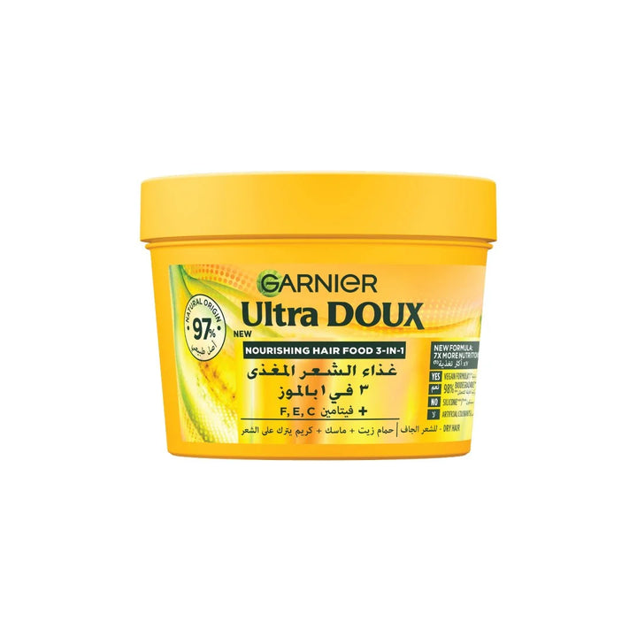 Garnier Ultra Doux Nourishing Banana 3-In-1 Hair Food - 390ml | غارنييه ماسك غذاء الشعر بالموز 3 في 1 للشعر الجاف  - 390 مل