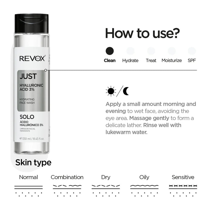 REVOX JUST Hyaluronic Acid 3% Face Wash - 250ml |  ريفوكس غسول هيالورنيك اسيد 3% -250 مل