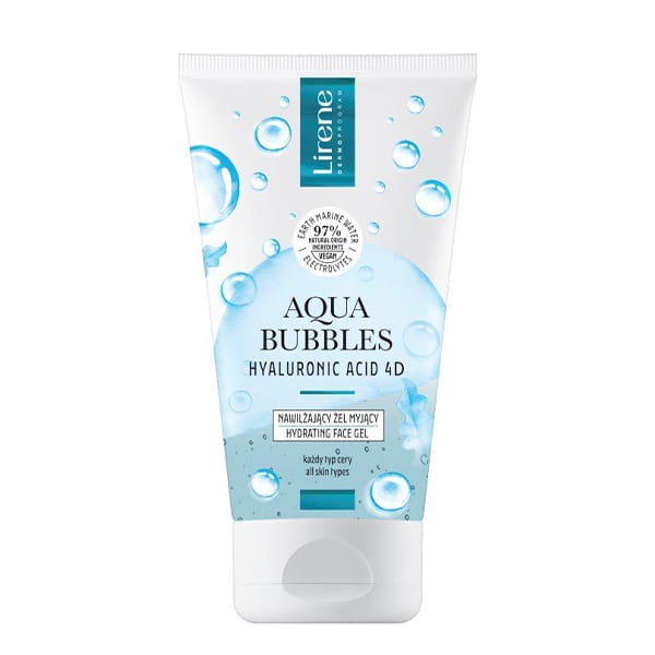 Lirene Aqua Bubbles Hyaluronic Acid 4D Face Gel - 50ml | ليرين أكوا بابلز غسول جل مرطب بالهيالورونيك اسيد - 50 ملHydrating