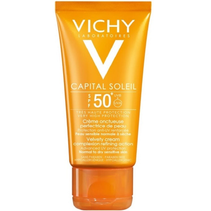 VICHY Velvety Cream Spf 50+ Skin Perfecting Action - 50ml | فيشي كريم واقي شمسي مع عامل حماية من الشمس 50 - 50 مل