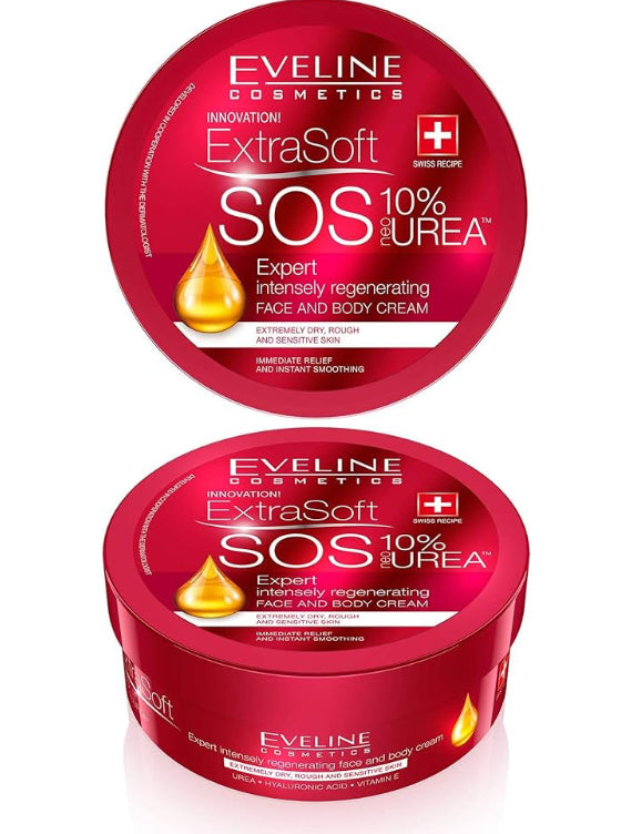 Eveline Extra Soft Sos 10% Urea face And Body Cream - 175ml | ايفيلين كريم للوجه و الجسم باليوريا - 175 مل