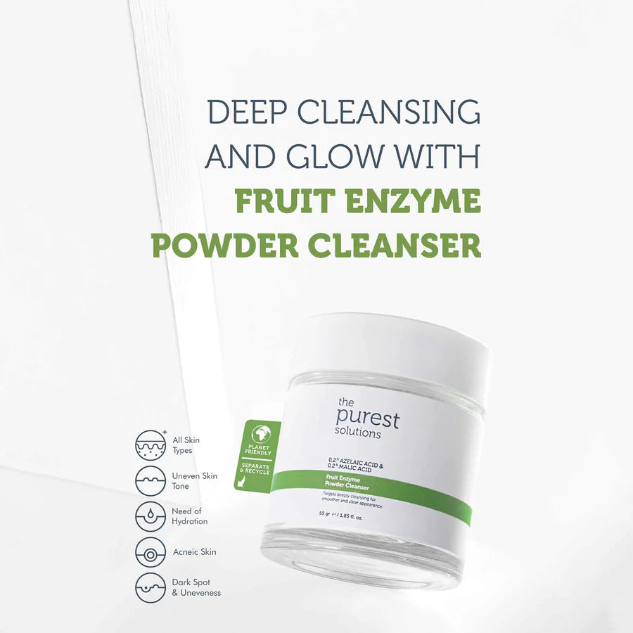 The purest Solutions - 0.2% Azelic Acid + 0.2% Malic Acid Fruit Enzyme Powder Cleanser - 55 g | ذا بيوريست مقشر بحمض الازليك 0.2 ٪؜ و حمض الماليك 0.2 ٪؜ - 55 غ