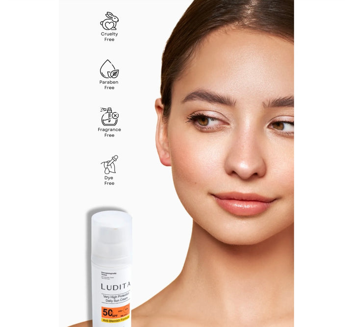 LUDITA Very High Protection Daily Sun Cream - 50ml | لوديتا كريم واقي شمسي ضد البقع و التصبغات Spf 50 - ٥٠ مل