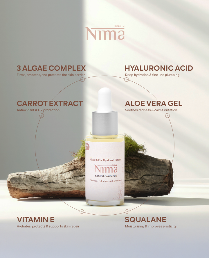 Nima Berlin Natural Cosmatics Glowing Hadrating Anti Wirnkles - 30ml | نيما بيرلين سيروم تجميلي و علاجي مرطب و مضاد للتجاعيد - ٣٠ مل