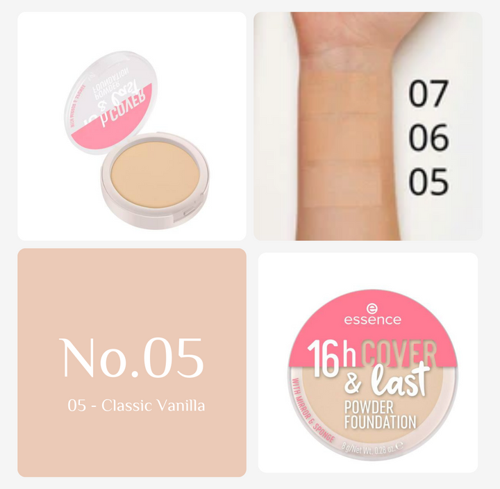 Essence 16H Cover & Last Powder Found | ايسنس كريم أساس بودرة مضغوطة عالي التغطية يدوم 16 ساعة