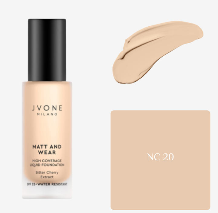 JVONE MILANO Matt And Wear Liquid Foundation - 20ml | جيفون ميلانو كريم أساس مات طويل التأثير - 20 مل