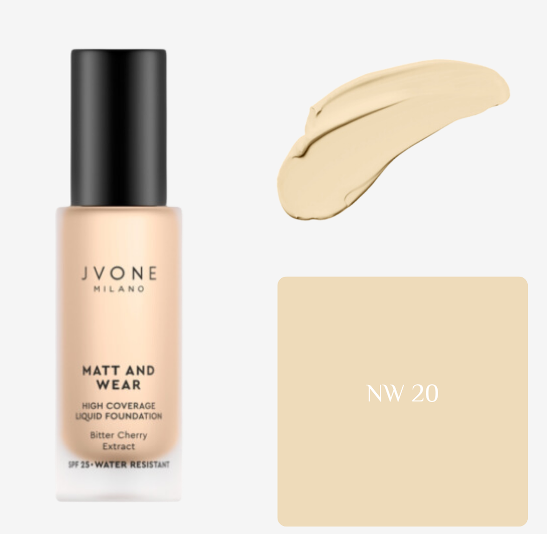 JVONE MILANO Matt And Wear Liquid Foundation - 20ml | جيفون ميلانو كريم أساس مات طويل التأثير - 20 مل