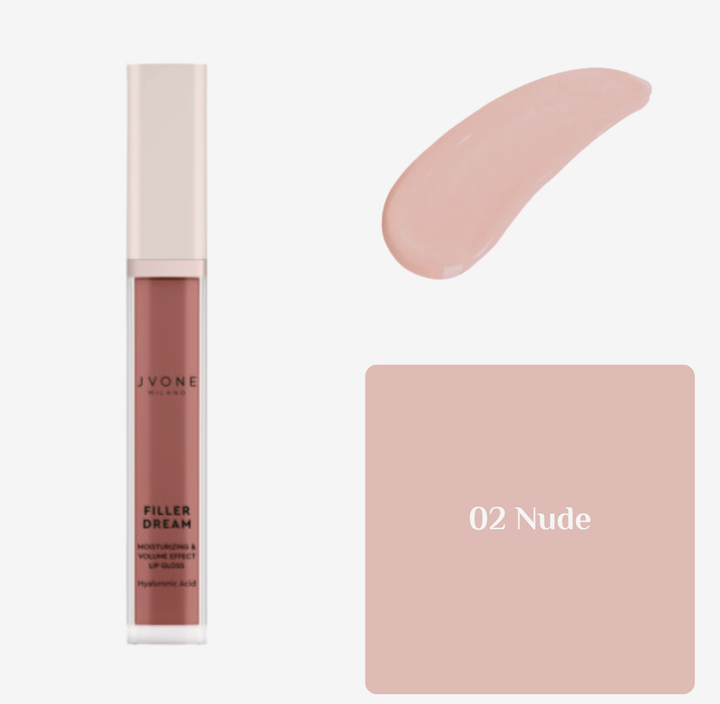 JVONE MILANO Filler Dream Lip Gloss Moisturizing & Volume Effect - 7.5ml | جيفون ميلانو غلوس للشفاه مرطب و مالئ - 7.5 مل