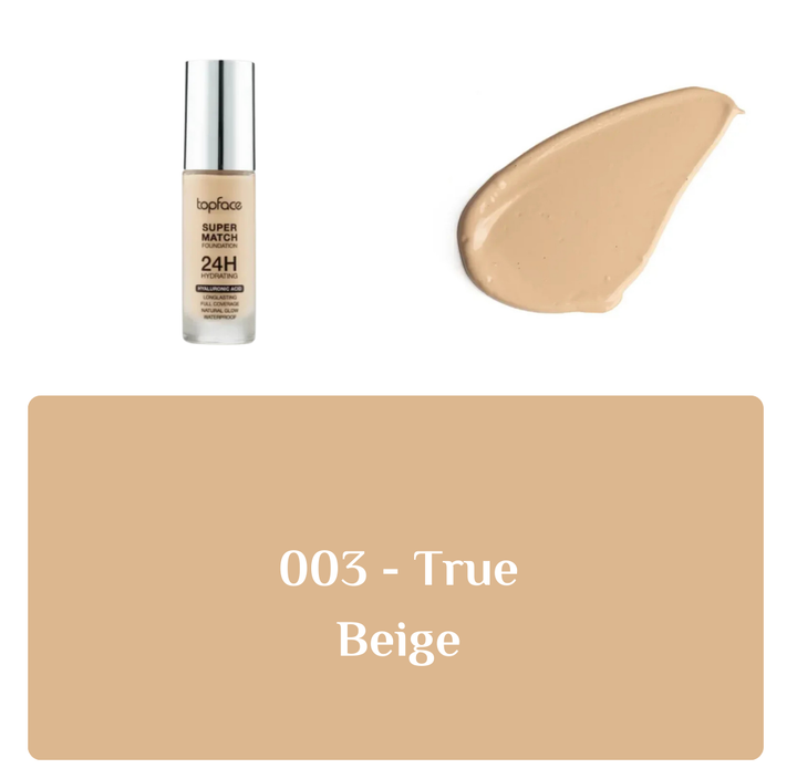 topface Super Match Foundation 24H Hydrating Hyaluronic Acid -30ml | توب فيس كريم أساس مرطب بالهيالورونيك اسيد - 30 مل