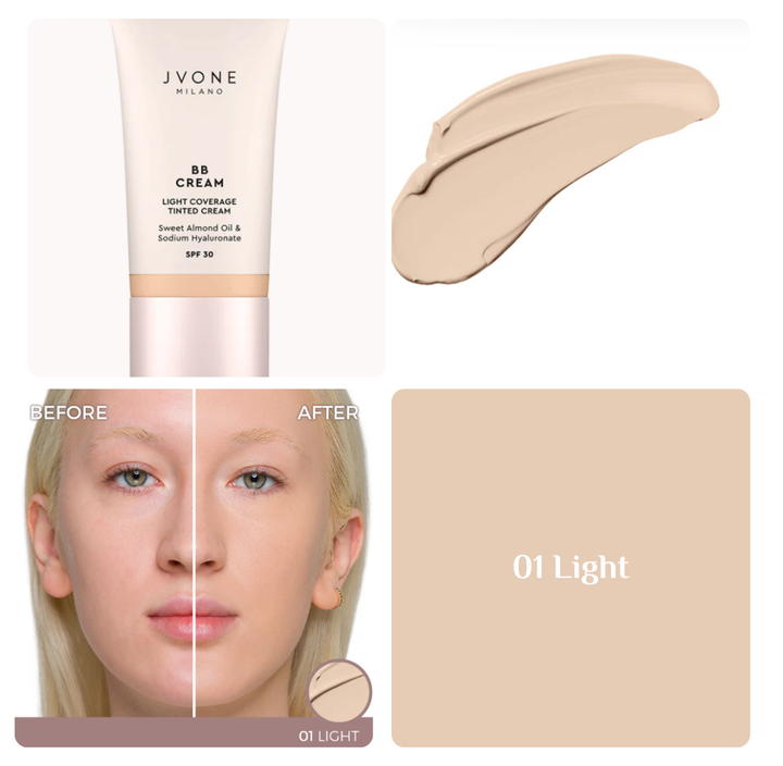 JVONE MILANO BB Cream Light Coverage Tinted Cream - 30ml | جيفون ميلانو كريم أساس بي بي بتغطية خفيفة - 30 مل