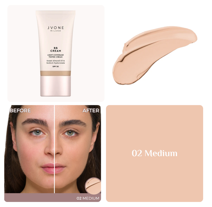 JVONE MILANO BB Cream Light Coverage Tinted Cream - 30ml | جيفون ميلانو كريم أساس بي بي بتغطية خفيفة - 30 مل