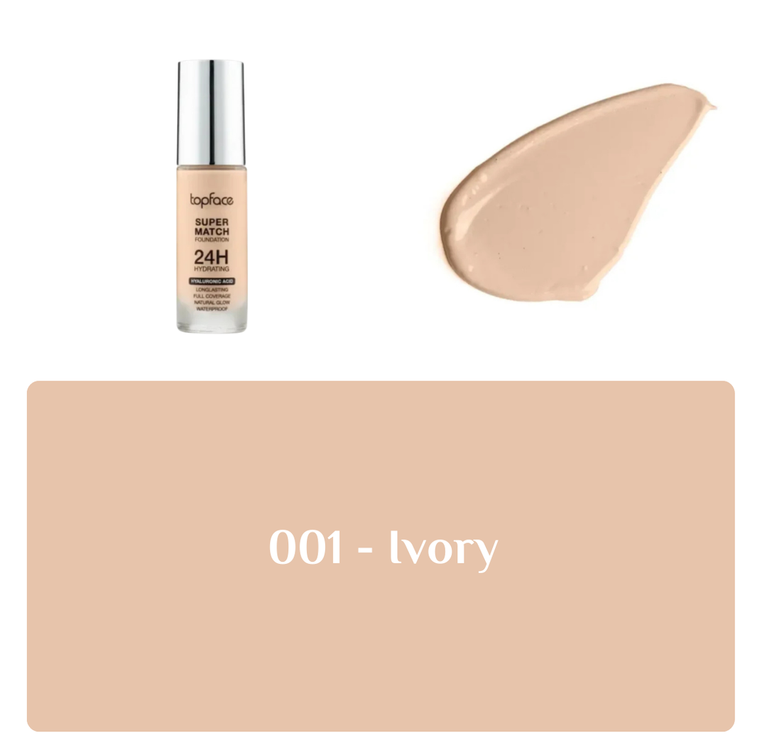topface Super Match Foundation 24H Hydrating Hyaluronic Acid -30ml | توب فيس كريم أساس مرطب بالهيالورونيك اسيد - 30 مل