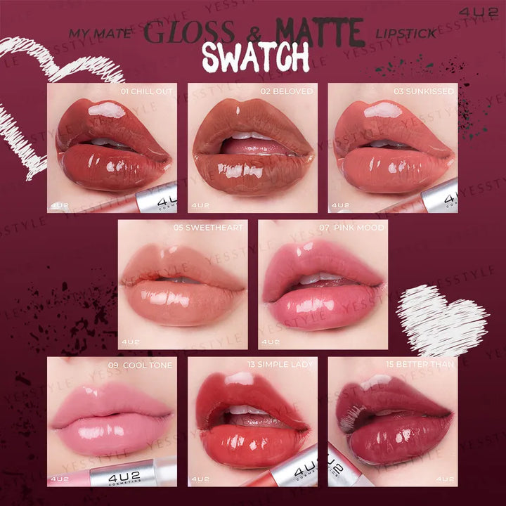 4U2 MY MATE GLOSS & MATTE LIP - 3g|فور يو تو احمر شفاه لامع ومات - 3 غرام