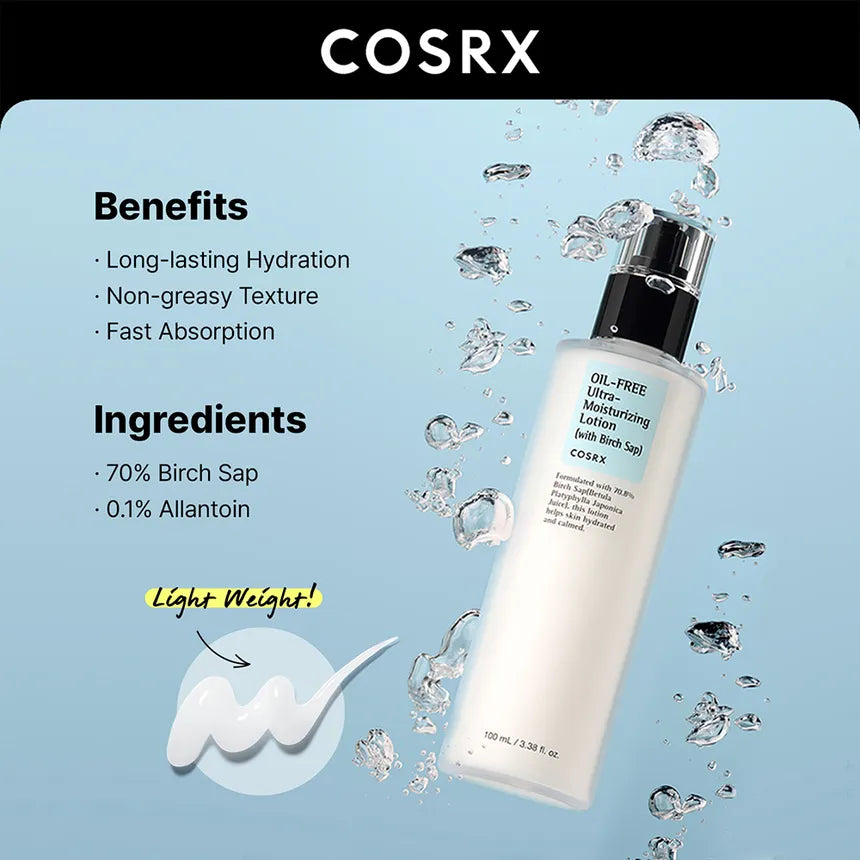 Cosrx Oil Free Ultra Moisturizing Lotion - 100ml | كوزركس مرطب لوشن للوجه خالي من الزيوت - 100 مل - 100 مل