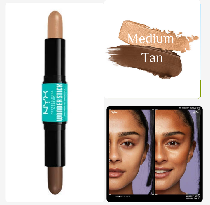 NYX PROFESSIONAL MAKEUP Wonder Stick, Face Shaping & Contouring Stick - 4g | ان واي اكس عصا كونتور مزدوجة الأطراف - 4 غ