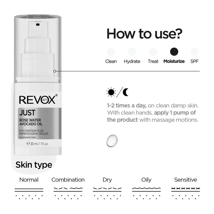 REVOX Just Rose Water Avocoado Oil - 30ml| ريفوكس ماء الورد وزيت الأفوكادو-30 مل