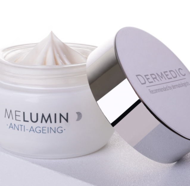 DERMEDIC recommended by dermatologists melumin depigmenting anti-ageing night | ديرمديك مجموعة موصاة من طبيب الجلدية لعلاج التصبغات و الوقاية من التجاعيد ليلاً