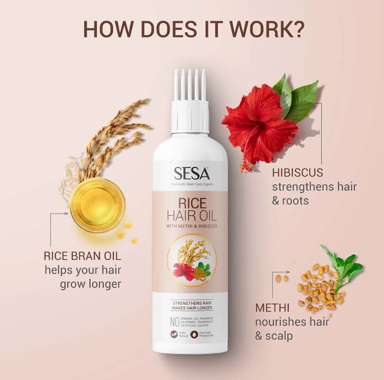 SESA Rice Hair Oil With Methi & Hibiscus - 200ml | سيزا زيت الارز للشعر الضعيف - 200 مل