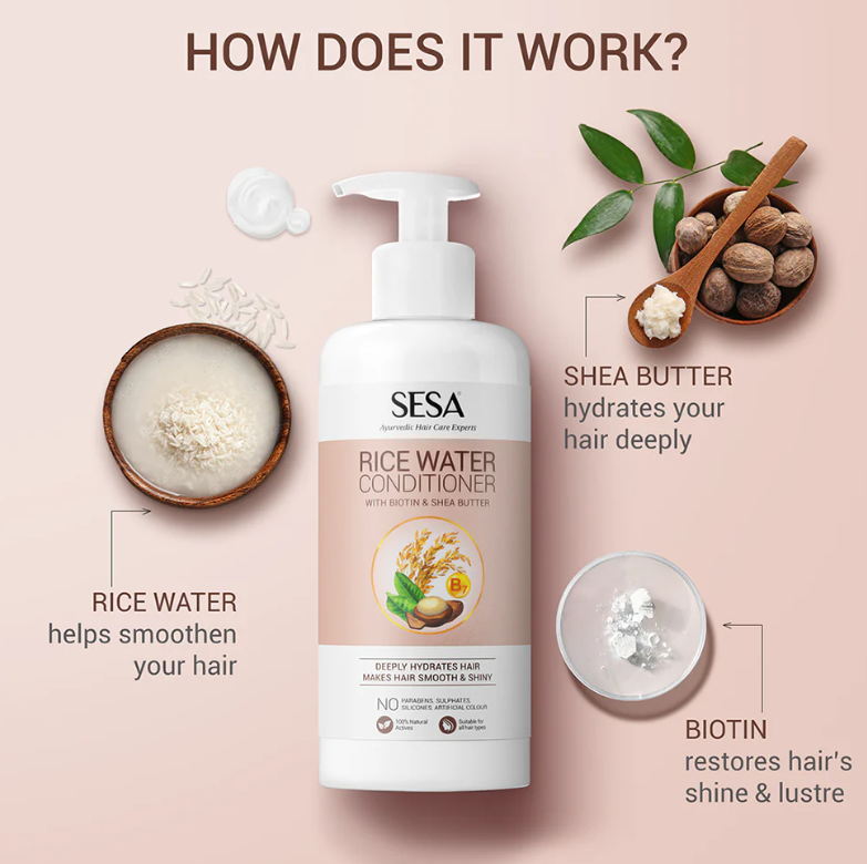 SESA Rice Water Conditioner With Biotin & Aloe Vera - 300ml | سيزا بلسم بماء الارز والبيوتين والالوفيرا - 300 مل