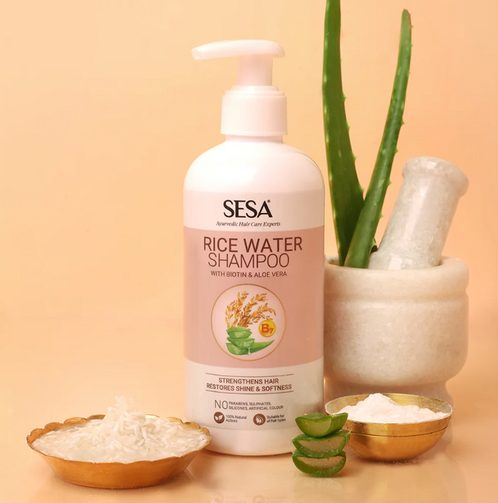 SESA Rice Water Shampoo With Biotin & Aloe Vera - 300ml | سيزا شامبو بماء الارز والبيوتين والالوفيرا - 300 مل