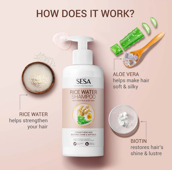 SESA Rice Water Shampoo With Biotin & Aloe Vera - 300ml | سيزا شامبو بماء الارز والبيوتين والالوفيرا - 300 مل