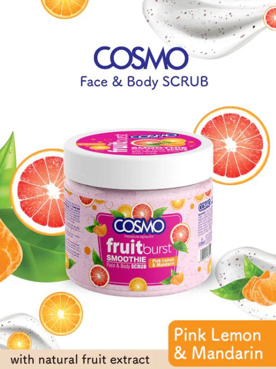 COSMO Smoothie Face & Body Scrub Pink Lemon & Mandarin - 500ml | كوزمو مقشر للجسم والوجه بالليمون - 500 مل