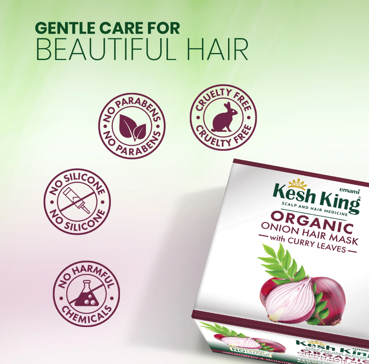 Kesh King Organic Onion Hair Mask With Curry Leaves - 200ml | كيش كينغ ماسك العناية بالشعر الجاف والتالف بالبصل والكاري - 200 مل