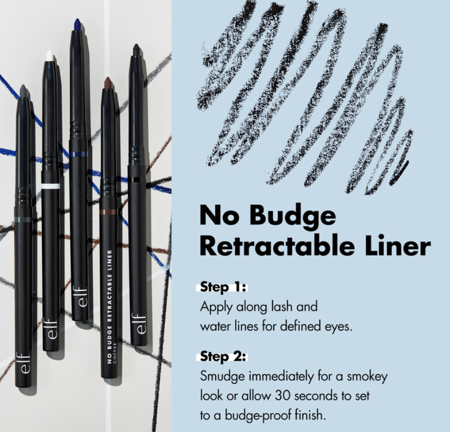 e.l.f. No Budge Retractable Waterproof Eyeliner - 0.18g | الف قلم ايلاينر ضد الماء - 0.18 غرام