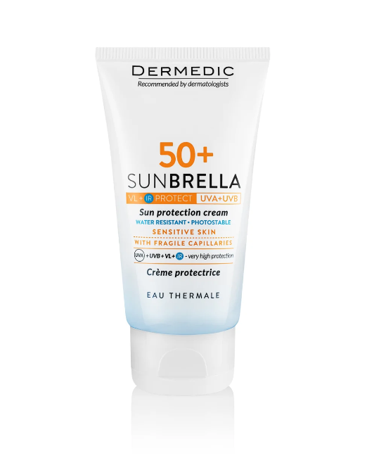 DERMEDIC SUNSCREEN CREAM SPF 50+ FOR SKIN WITH CRACKED CAPILARIES - 50ML | ديرمديك كريم واقي شمسي للبشرة المعرضة للوردية و الحساسة - 50 مل
