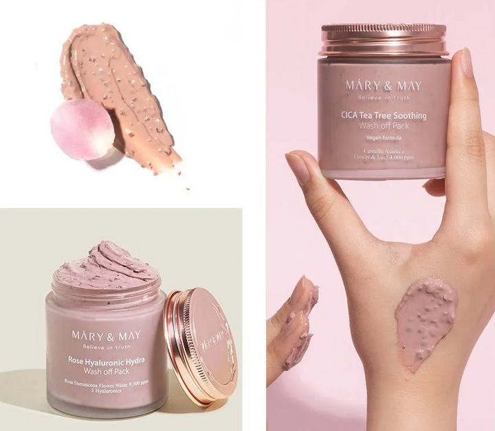 MARY & MAY Vegan Rose Hyaluronic Mask Special Set | ماري اند ماي  مجموعة قناع للوجه بحجمين مختلفين