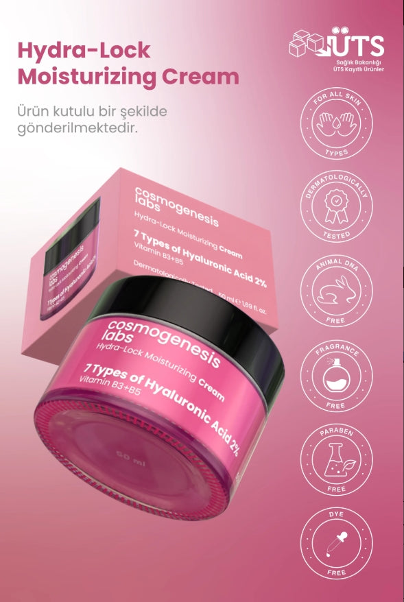 Cosmogenesis Labs Hydra-Lock Moisturizing Cream 7 Types Of Hyaluronic Acid 2% - 50ml | كريم الترطيب هيدرا-لوك من كوزموجينيسيس لابس بسبعة أنواع من حمض الهيالورونيك 2% – 50 مل