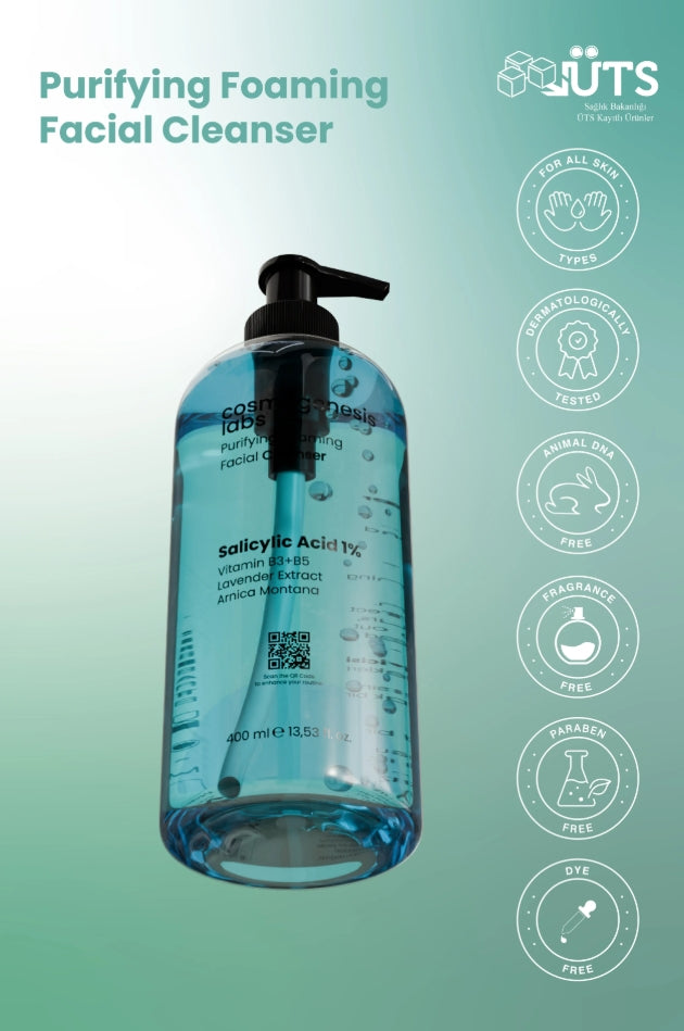 Cosmogenesis labs purifying foaming facial cleanser Salicylic Acid 1% - 400ml|  غسول الوجه الرغوي المنقّي من كوزموجينيسيس لابس بحمض الساليسيليك 1% – 400 مل