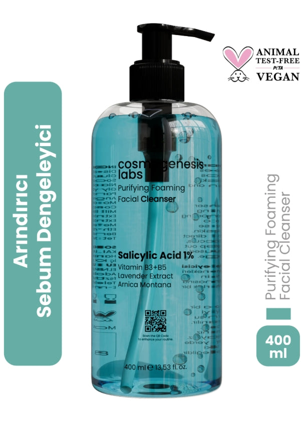 Cosmogenesis labs purifying foaming facial cleanser Salicylic Acid 1% - 400ml|  غسول الوجه الرغوي المنقّي من كوزموجينيسيس لابس بحمض الساليسيليك 1% – 400 مل