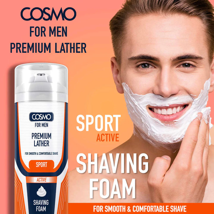 Cosmo For Men Premium Lather Sport Shaving Foam 200ml | كوسمو للرجال – رغوة حلاقة رياضية فاخرة 200 مل