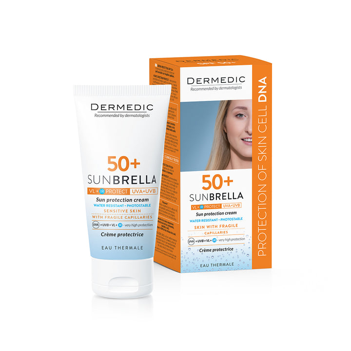 DERMEDIC Sun Protection Cream SPF 50+ Sensitive Skin With Fragile Capillaries - 50 + 50 ml | ديرمديك كريم واقي شمسي spf50+ - للبشرة الحساسة - 50 + 50 مل